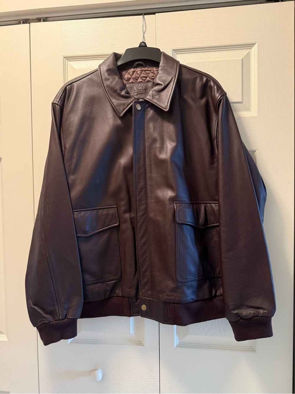 Men's Dark Brown Leather Bomber Jacket